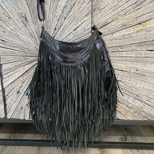 Black Leather Fringe Boho Bag